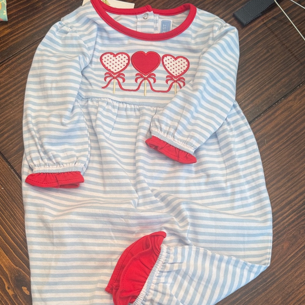 Striped Blue and Red Heart Kids One Piece